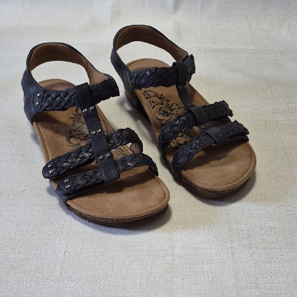 Aetrex Reese Adjustable Gladiator Stylish Navy Blue Braided Sandals Size 9